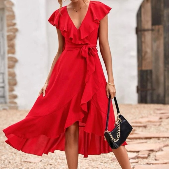 Boho ruffle hem wrap belted Maxi Dress - Picture 11 of 11